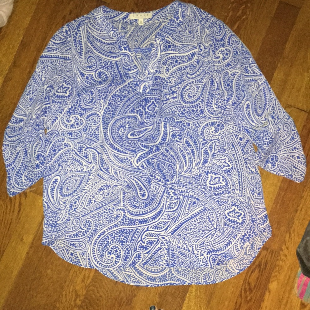 Chaus Blue and White Paisley Blouse